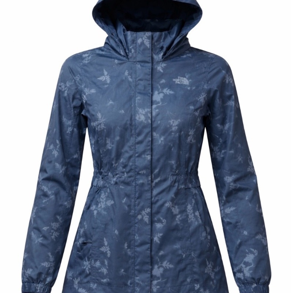 The North Face Resolve Parka DryVent Rain Jacket Blue Fern Print XS
